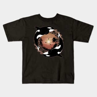 Twin Orcas on Sunset Kids T-Shirt